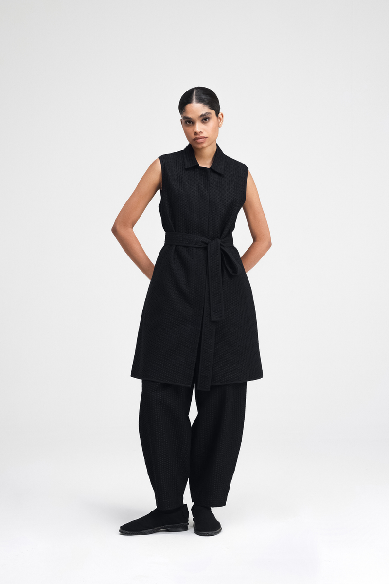 Ren Hand-Embroidered Jacket cotton by Turn Black in black color for women in Singapore