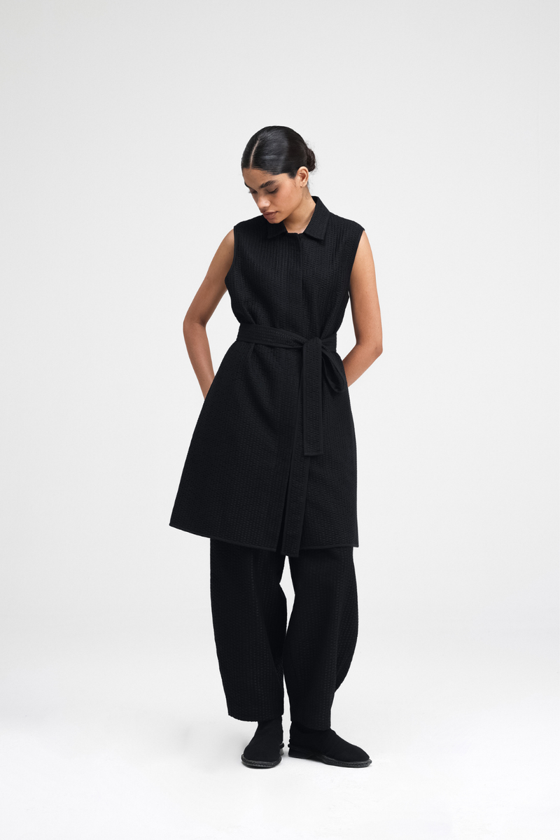Ren Hand-Embroidered Jacket cotton by Turn Black in black color for women in Singapore