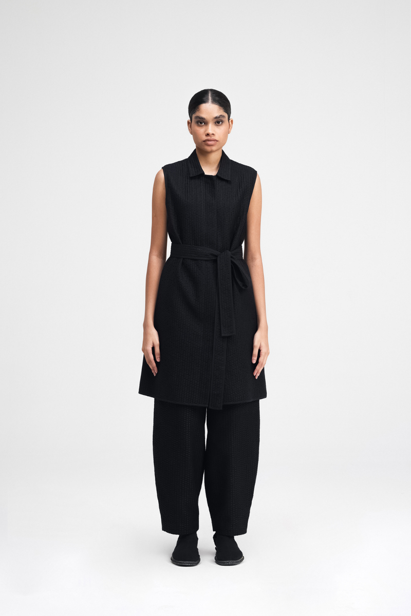 Ren Hand-Embroidered Jacket cotton by Turn Black in black color for women in Singapore