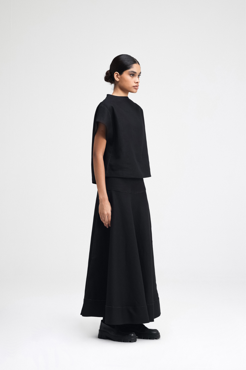 Caro Hand-Embroidered Co-ord Set linen by Turn Black in black color for women in Singapore