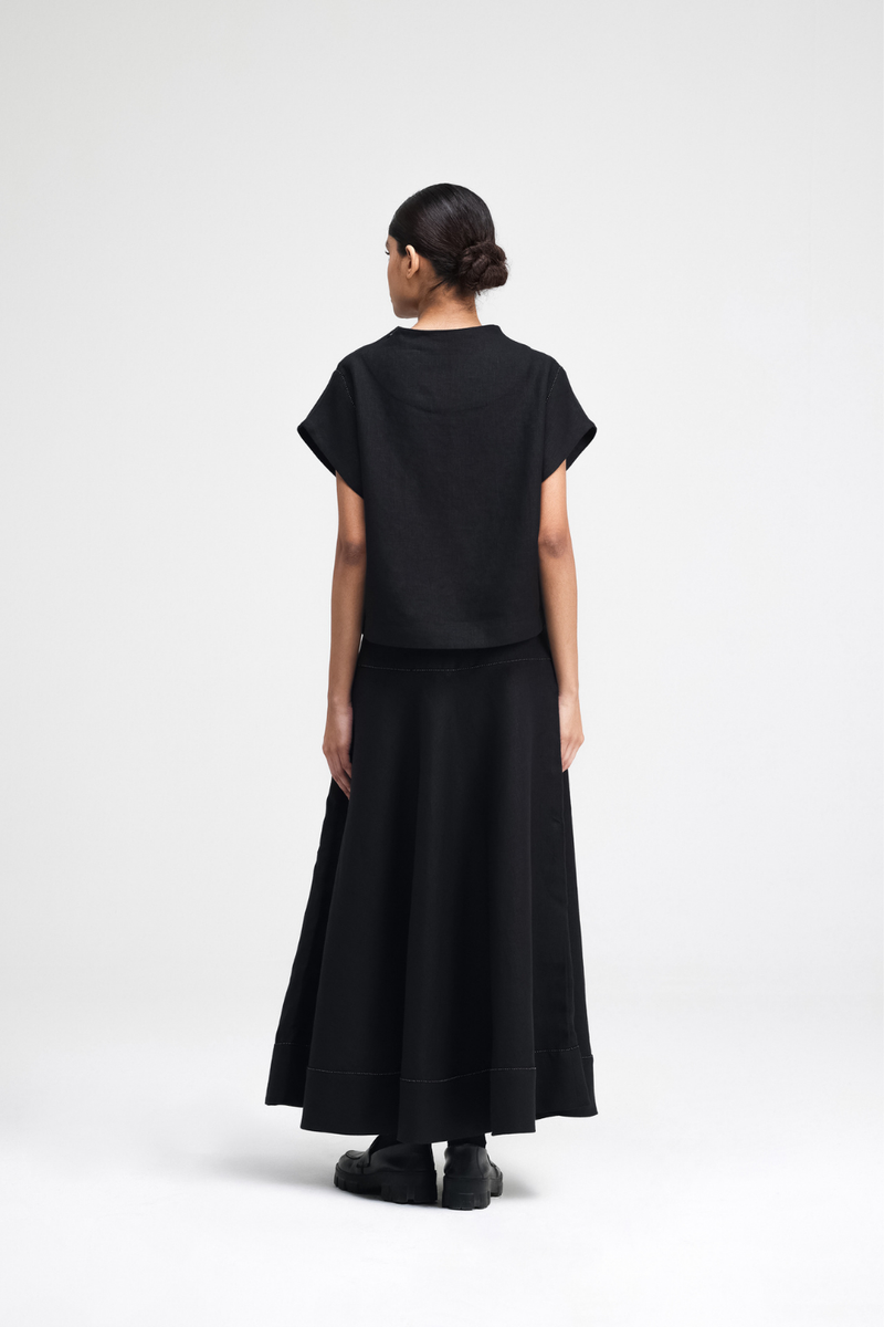 Caro Hand-Embroidered Co-ord Set linen by Turn Black in black color for women in Singapore