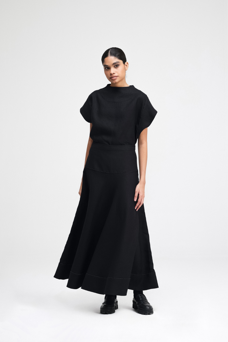 Caro Hand-Embroidered Co-ord Set linen by Turn Black in black color for women in Singapore