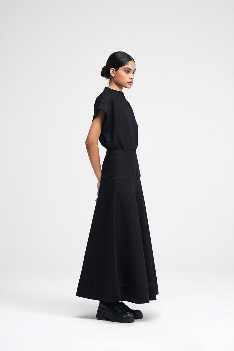 Caro Hand-Embroidered Co-ord Set linen by Turn Black in black color for women in Singapore
