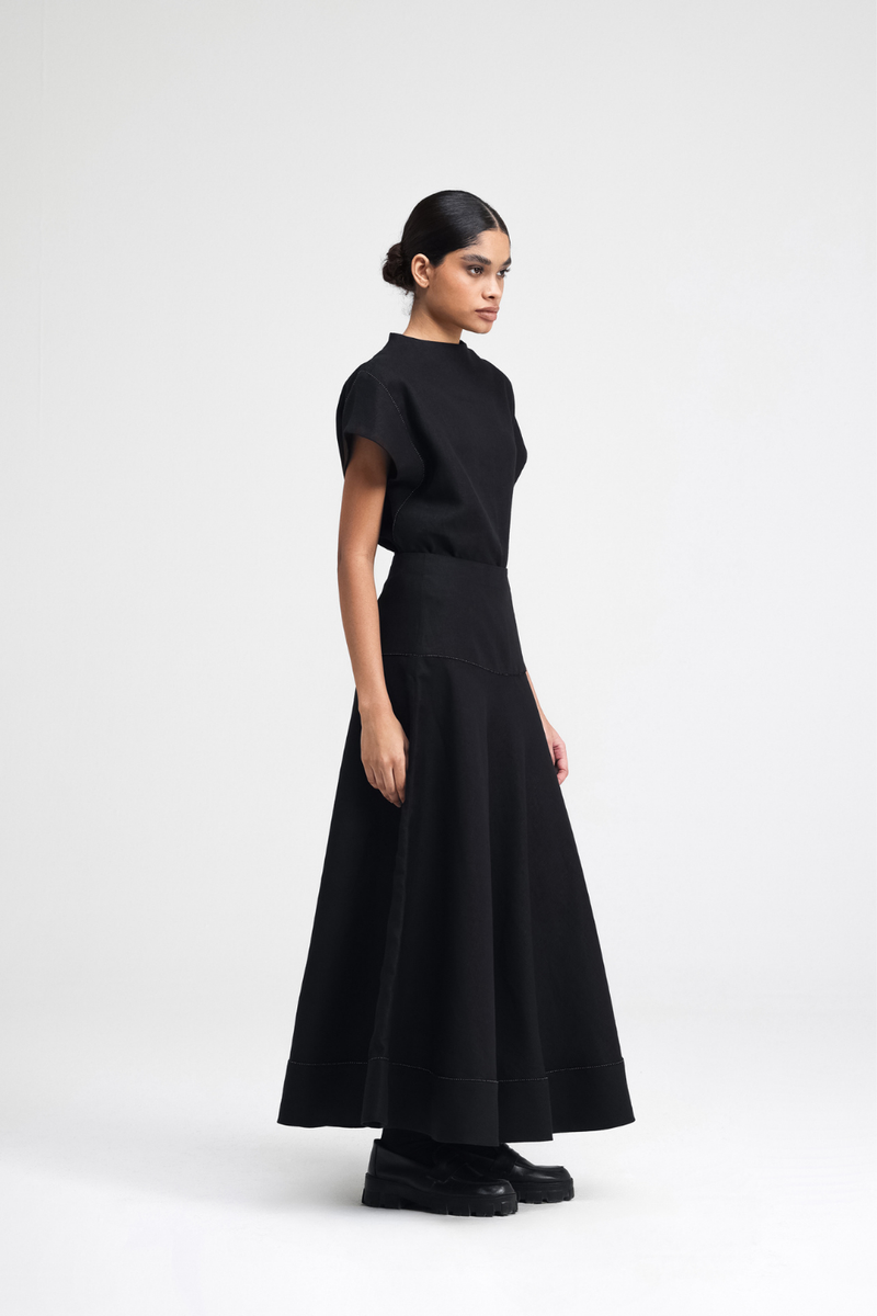 Caro Hand-Embroidered Co-ord Set linen by Turn Black in black color for women in Singapore