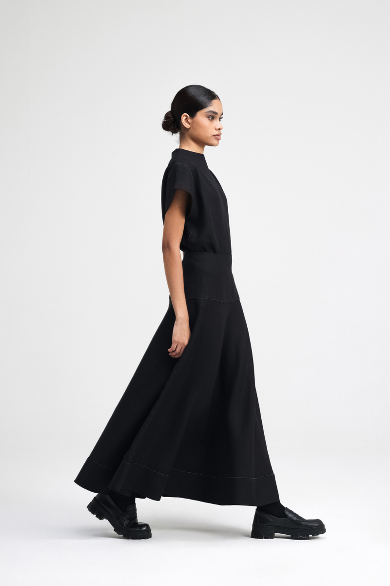 Caro Hand-Embroidered Co-ord Set linen by Turn Black in black color for women in Singapore