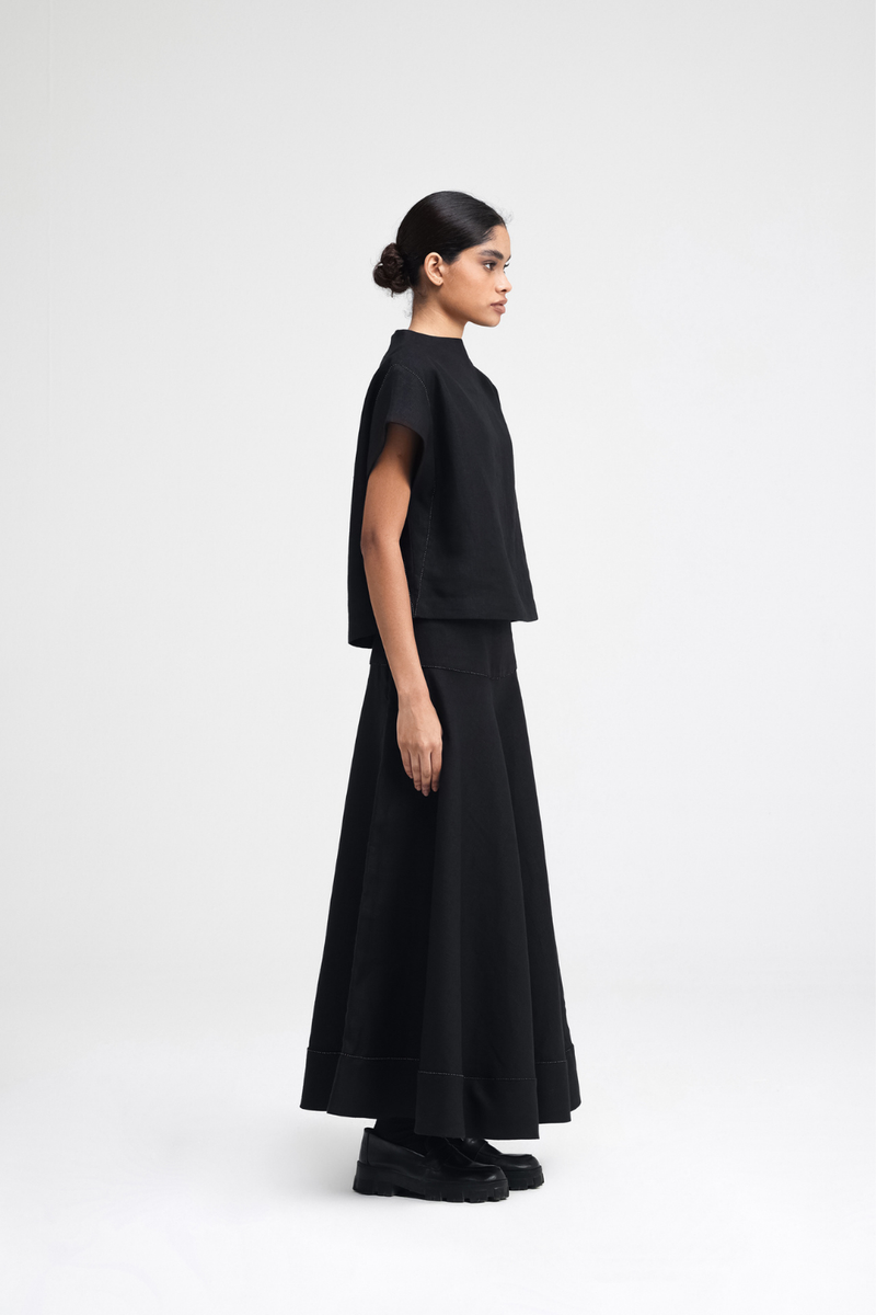 Caro Hand-Embroidered Co-ord Set linen by Turn Black in black color for women in Singapore