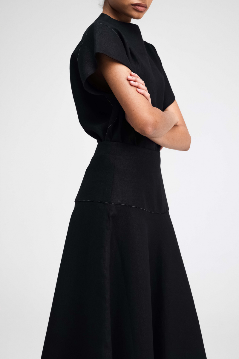 Caro Hand-Embroidered Co-ord Set linen by Turn Black in black color for women in Singapore