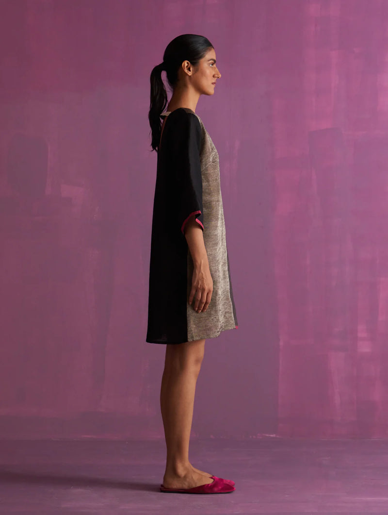 Ahana Metallic Linen Dress linen by Manan in black color for women in Singapore