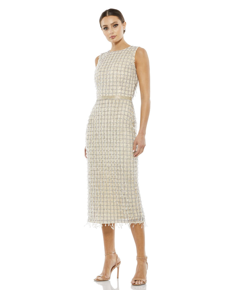 MD-5471 Embroidered Midi Dress-Beige by Mac Duggal in beige color for women in Singapore
