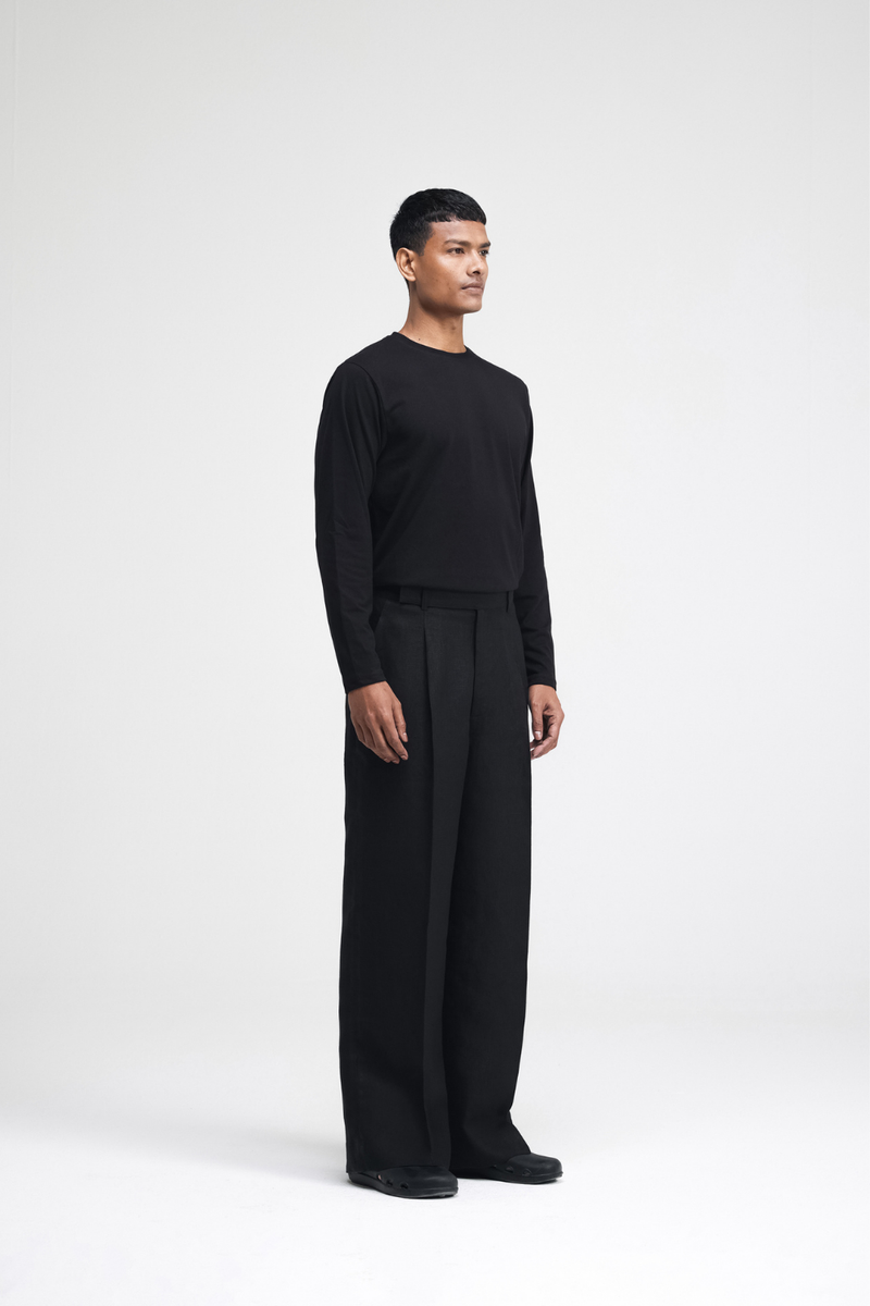Dami Pants linen by Turn Black in black color for men in Singapore