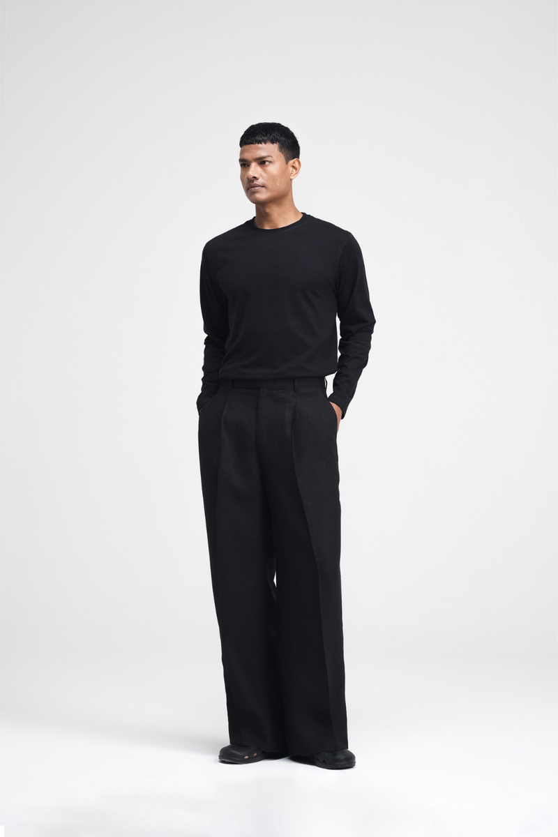 Dami Pants linen by Turn Black in black color for men in Singapore