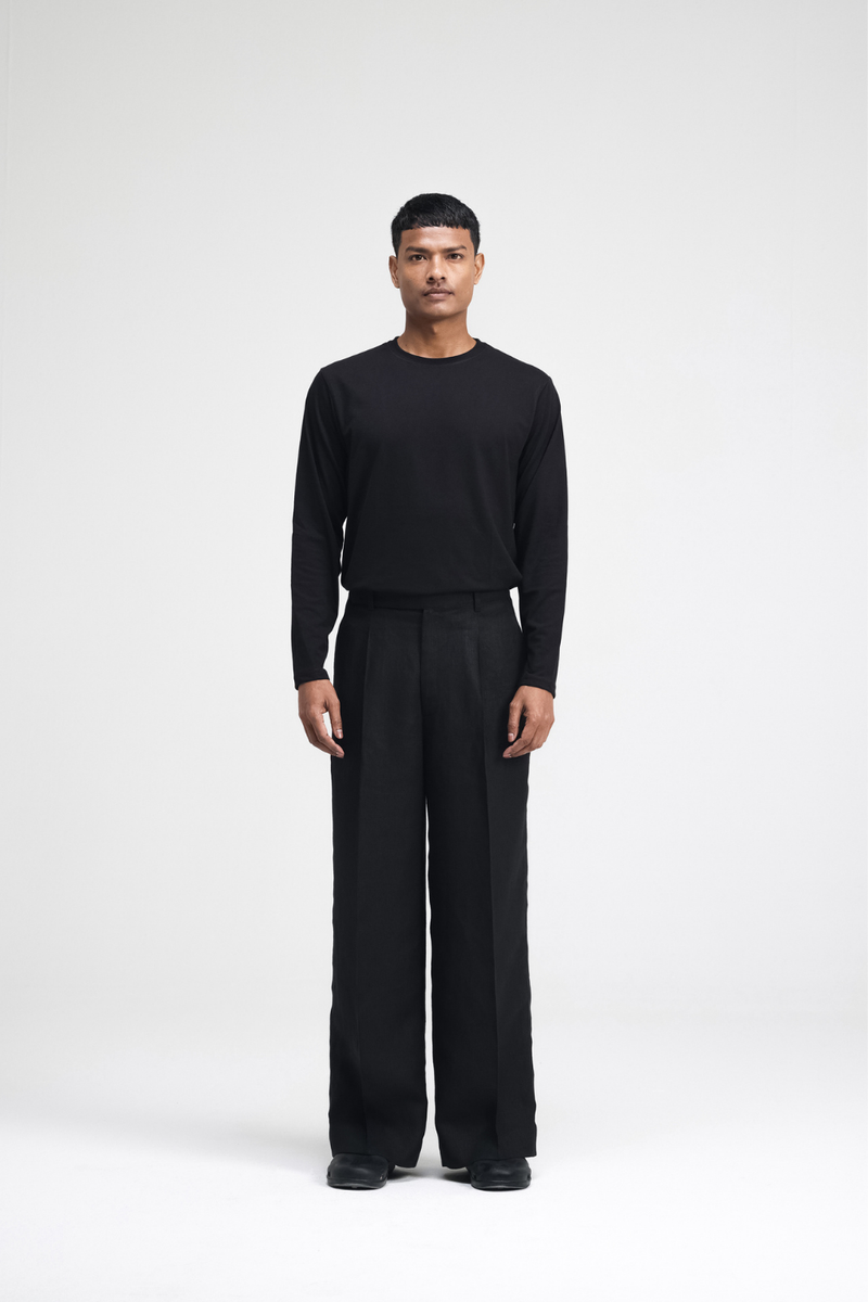 Dami Pants linen by Turn Black in black color for men in Singapore