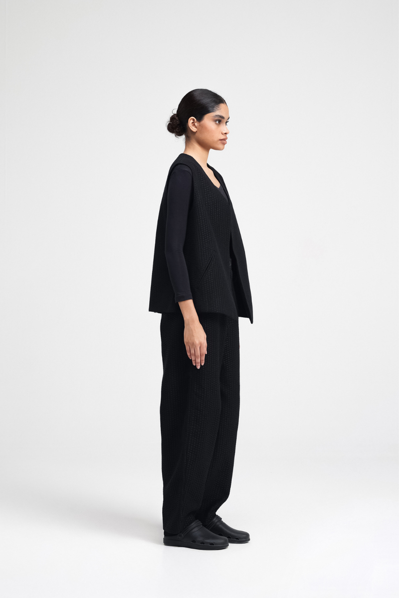 Jul Embroidered Vest cotton by Turn Black in black color for men in Singapore