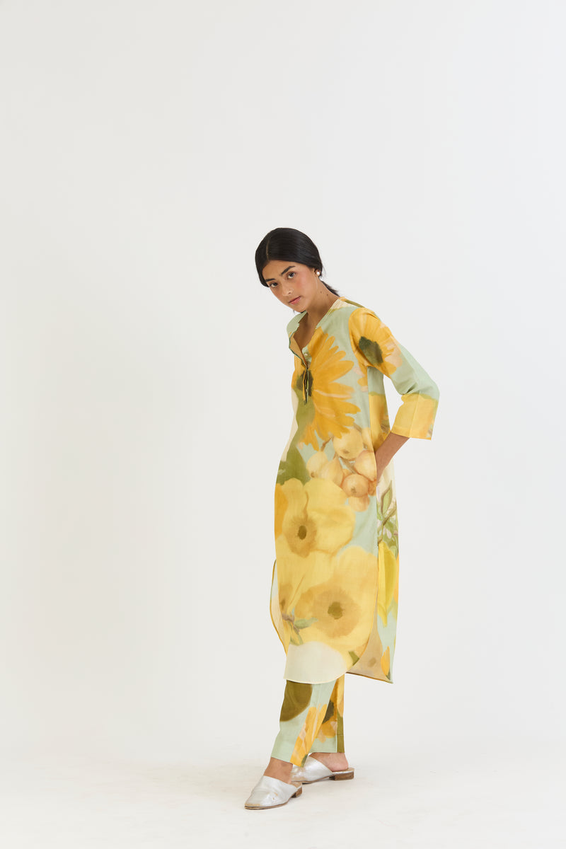 LEMONADE LONG KURTA SET cotton by Yam in yellow color for women in Singapore