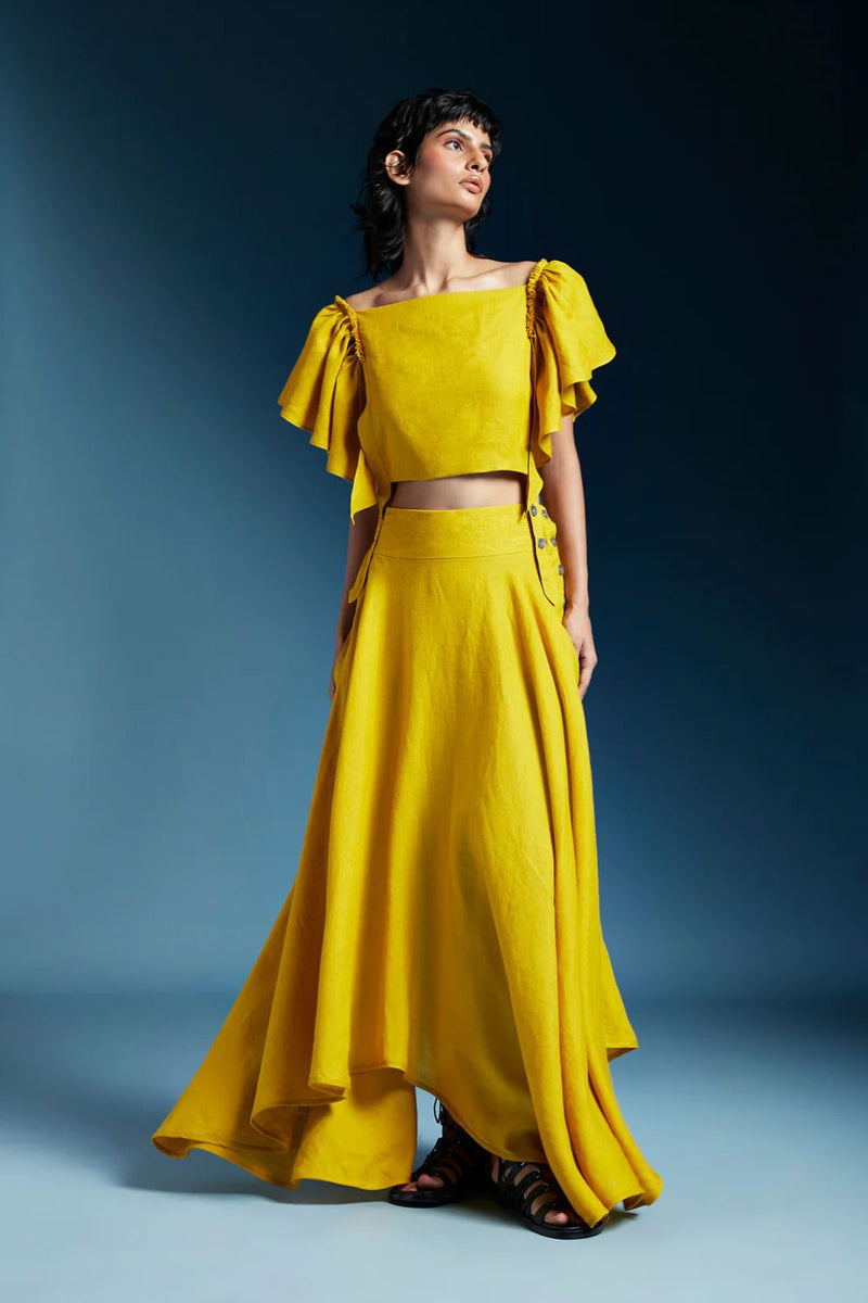 Aurelia Dress-Mustard linen by Chola in mustard color for women in Singapore