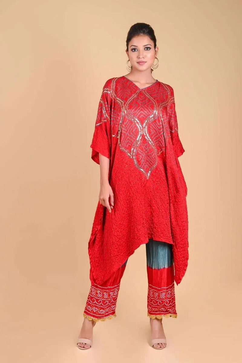 BANDHANI PANTS-GREY AND RED silk by Dyelogue in multi color for women in Singapore