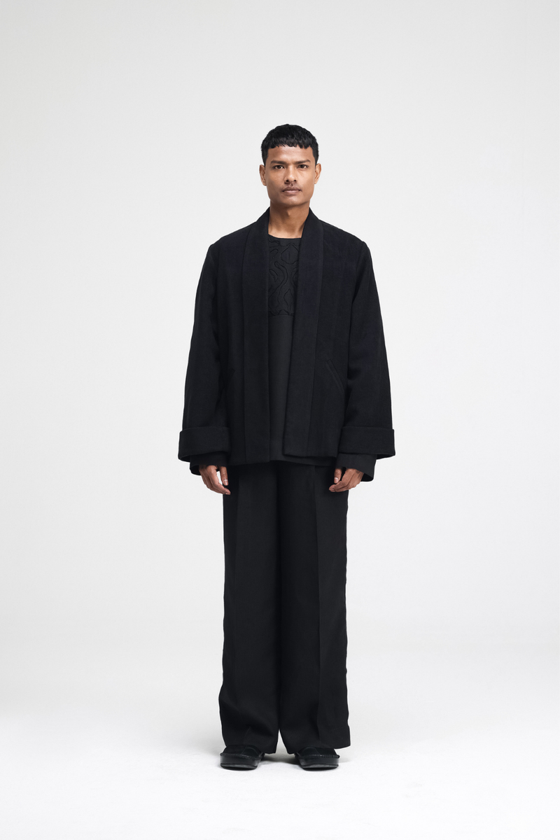 Jane Jacket linen by Turn Black in black color for men in Singapore
