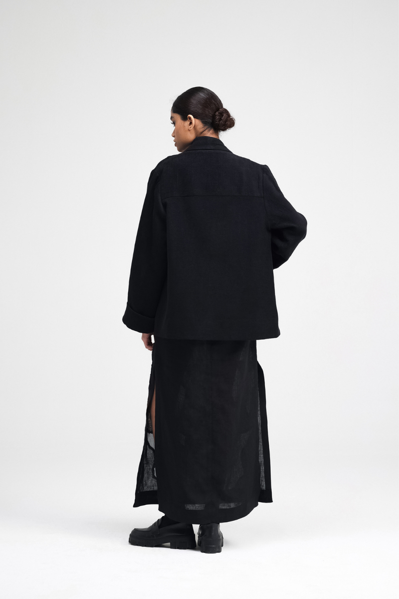 Sairi Jacket linen by Turn Black in black color for women in Singapore