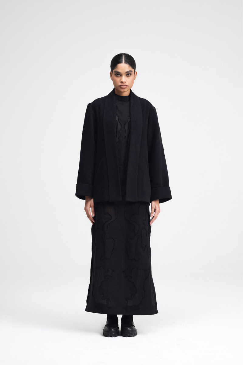 Sairi Jacket linen by Turn Black in black color for women in Singapore