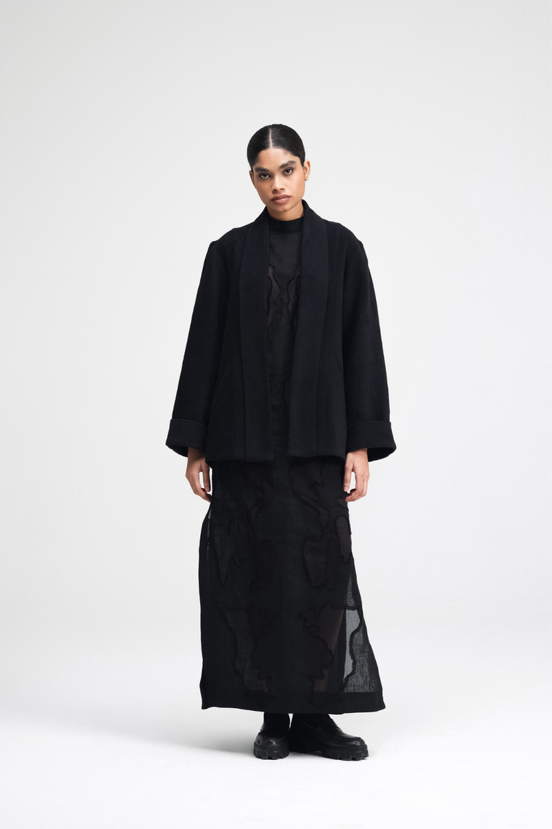 Sairi Jacket linen by Turn Black in black color for women in Singapore
