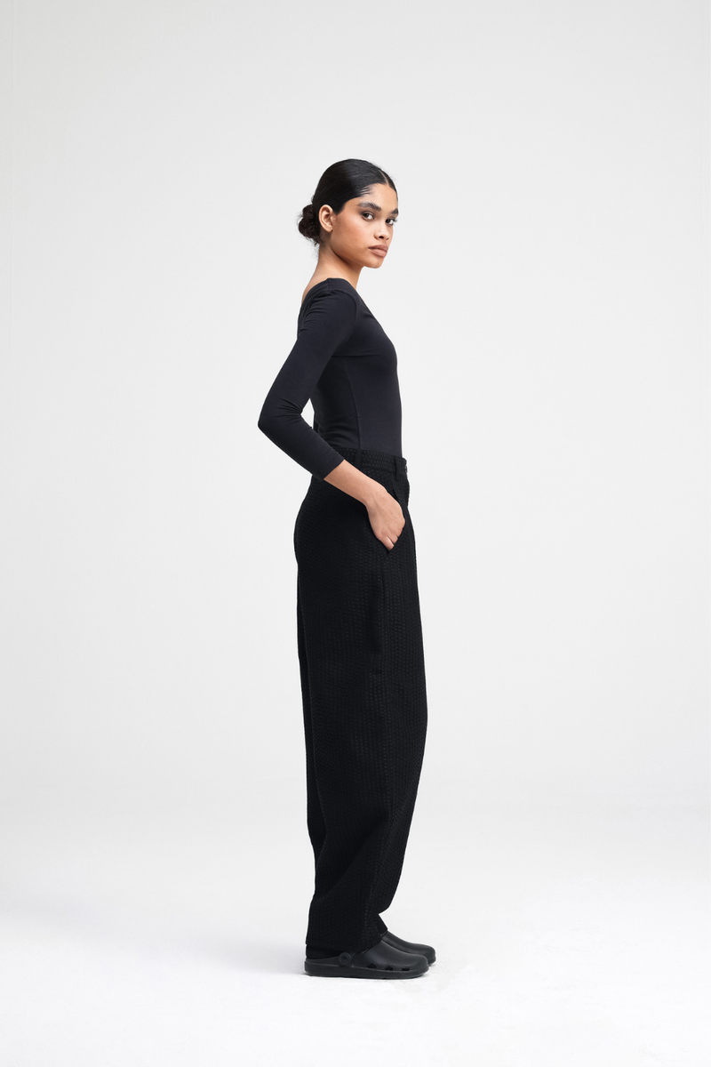 Touga Embroidered Pants cotton by Turn Black in black color for women in Singapore