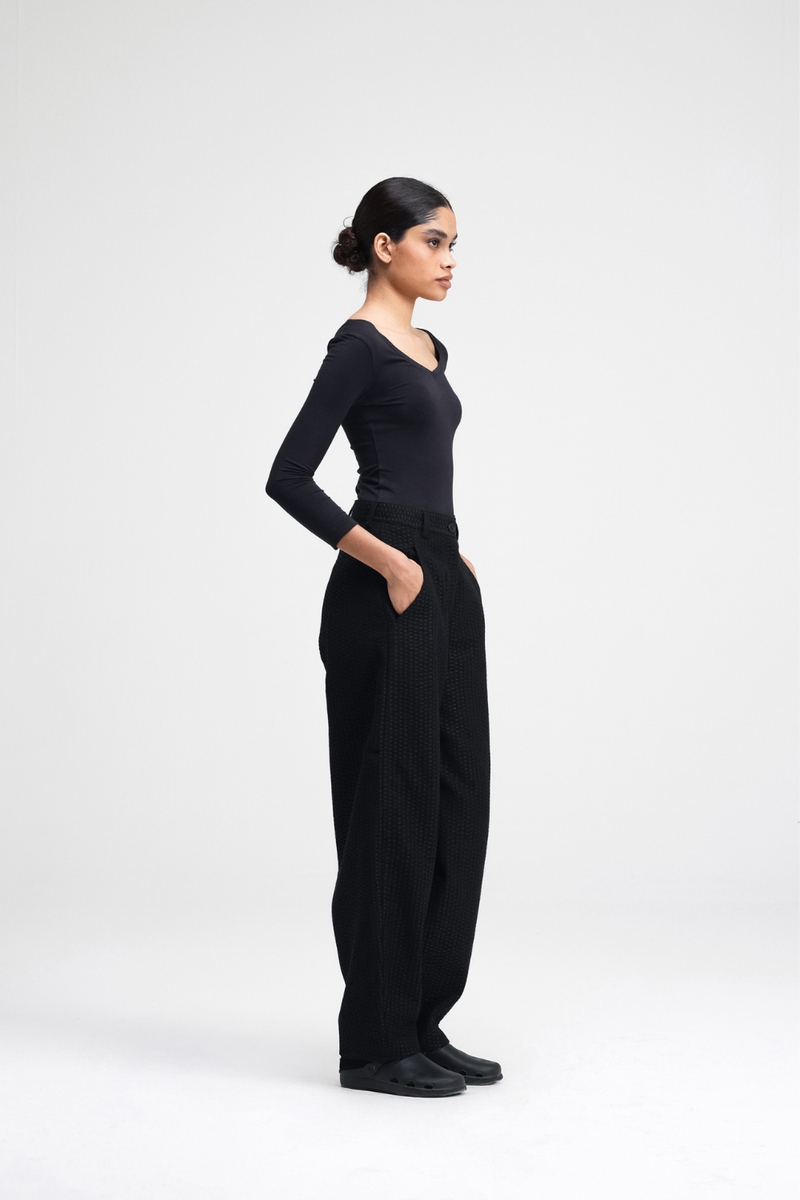 Touga Embroidered Pants cotton by Turn Black in black color for women in Singapore