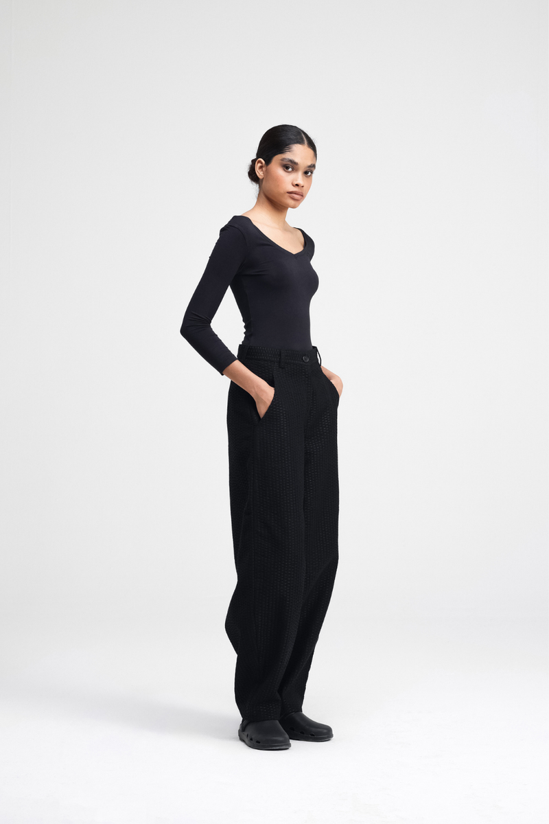 Touga Embroidered Pants cotton by Turn Black in black color for women in Singapore