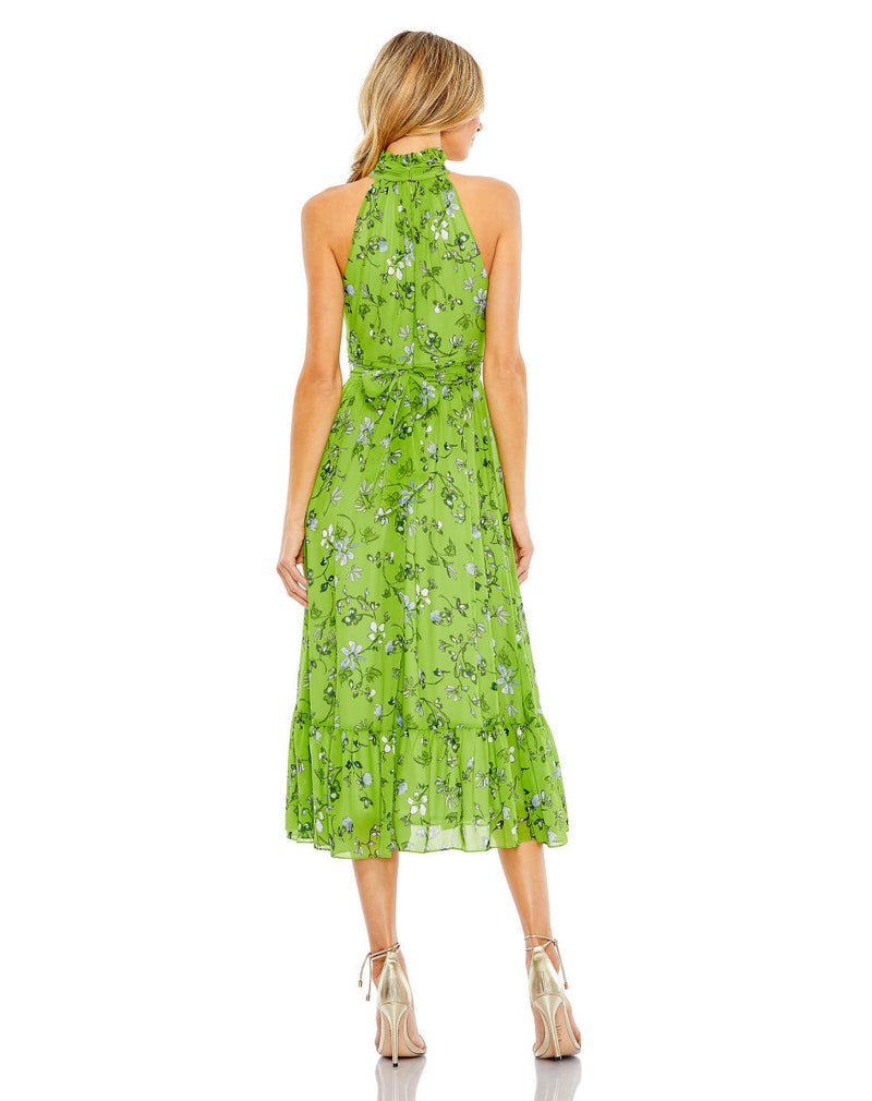 MD-55854 Halter Printed Dress-Green by Mac Duggal in green color for women in Singapore