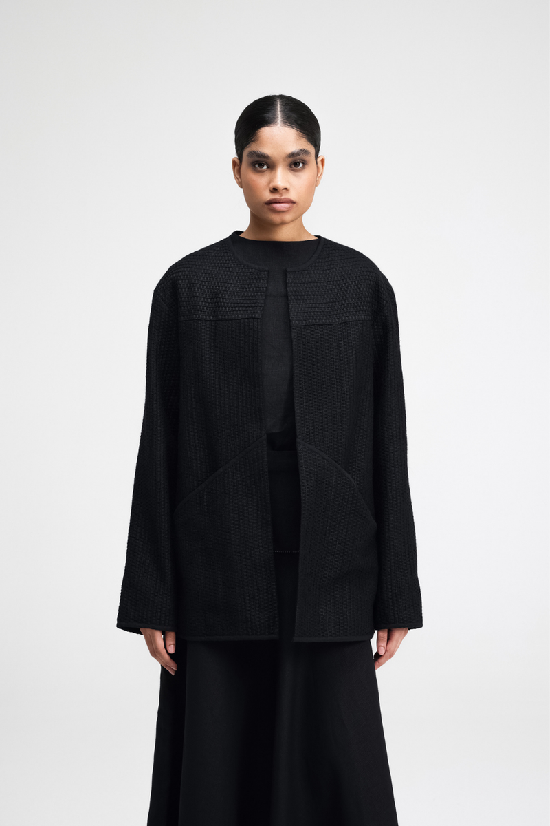 Taiki Embroidered Overlay cotton by Turn Black in black color for women in Singapore