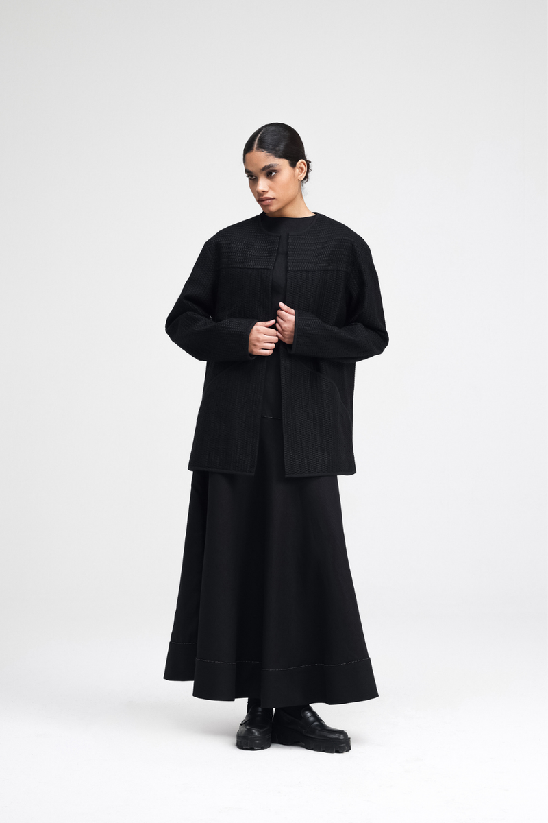 Taiki Embroidered Overlay cotton by Turn Black in black color for women in Singapore