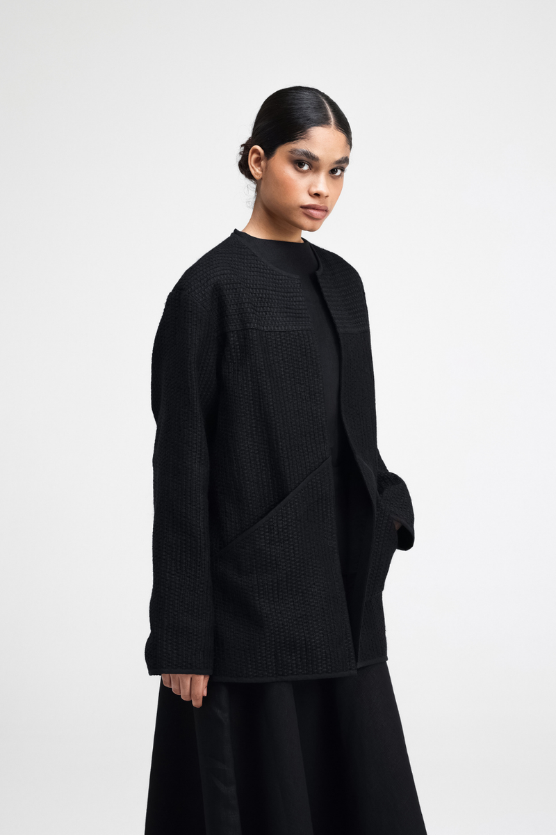 Taiki Embroidered Overlay cotton by Turn Black in black color for women in Singapore