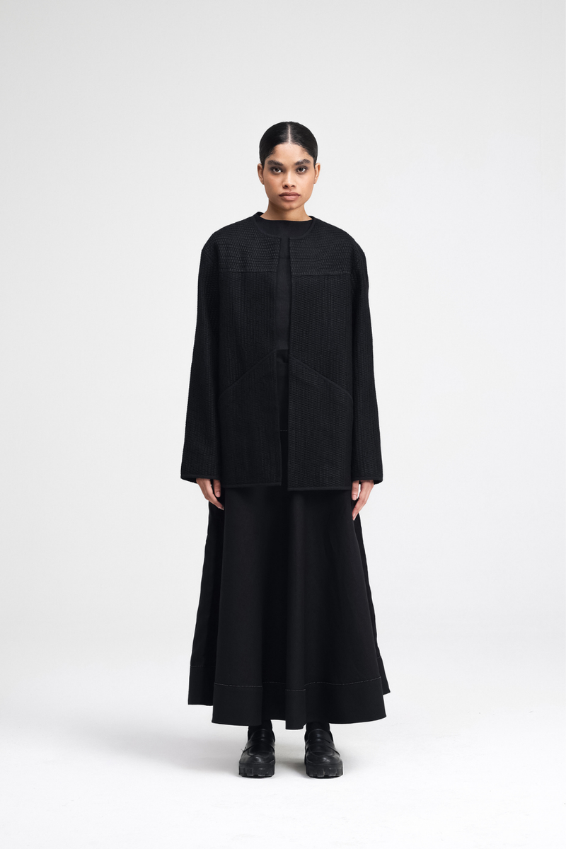 Taiki Embroidered Overlay cotton by Turn Black in black color for women in Singapore