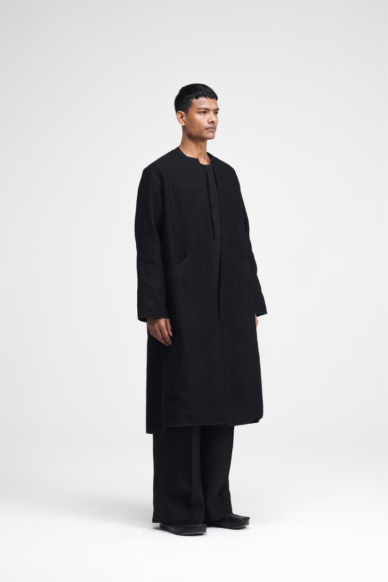 Yori Embroidered Overlay cotton by Turn Black in black color for men in Singapore
