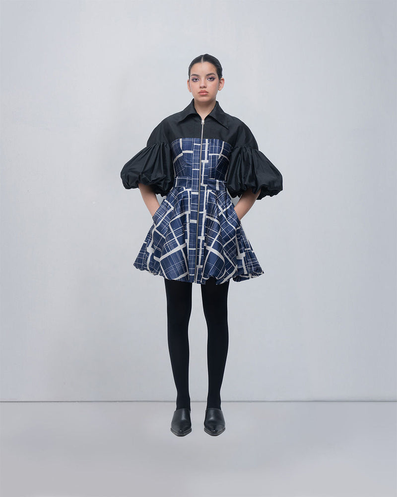Agatha Dress viscose by Leh Studios in black, blue/beige for women in Singapore