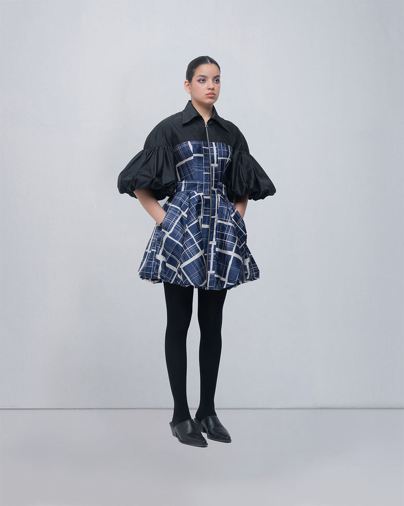 Agatha Dress viscose by Leh Studios in black, blue/beige for women in Singapore