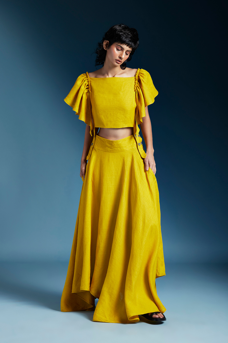 Aurelia Dress-Mustard linen by Chola in mustard color for women in Singapore