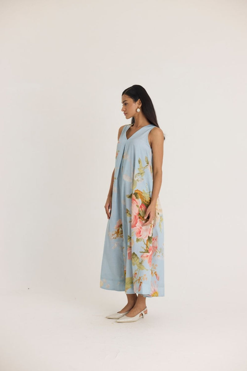 TAFFY V NECK DRESS satin by Yam in blue color for in Singapore