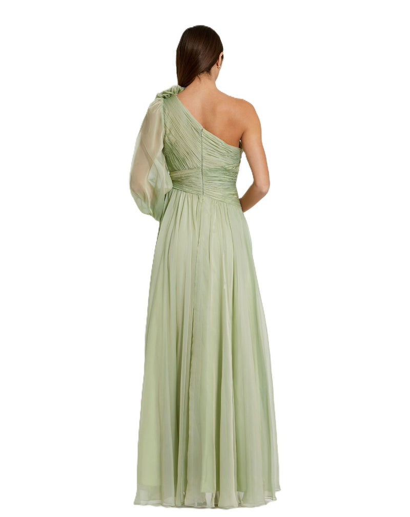 56142 - Green One Shoulder 3D Flower Gown With Slit polyester evening gowns by Mac Duggal in green for women in Singapore