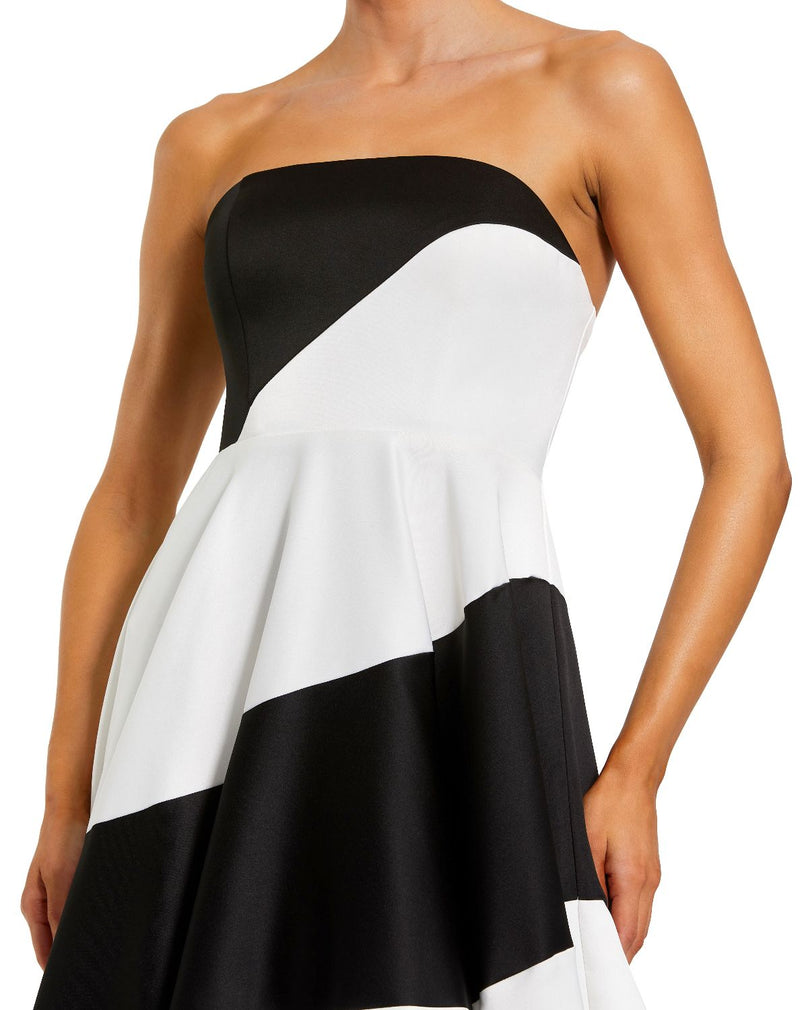 56190-Black and White Striped Satin Strapless Ball Gown satin by Mac Duggal in ivory color for women in Singapore