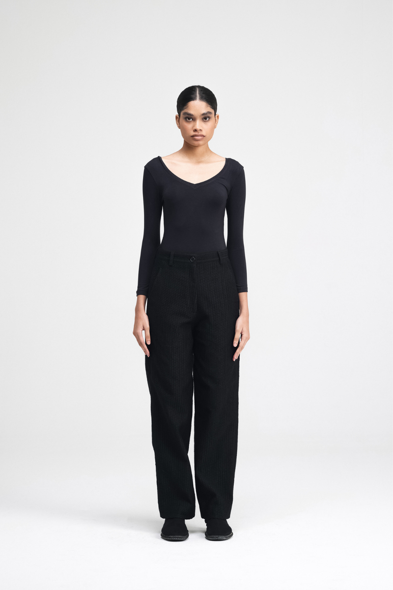 Ren Embroidered Straight Pants cotton by Turn Black in black color for women in Singapore