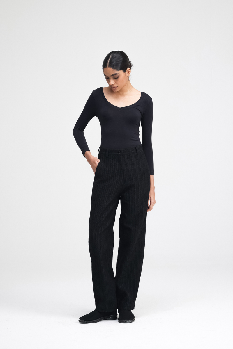 Ren Embroidered Straight Pants cotton by Turn Black in black color for women in Singapore