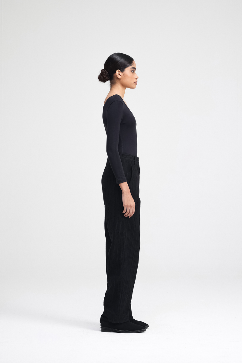 Ren Embroidered Straight Pants cotton by Turn Black in black color for women in Singapore