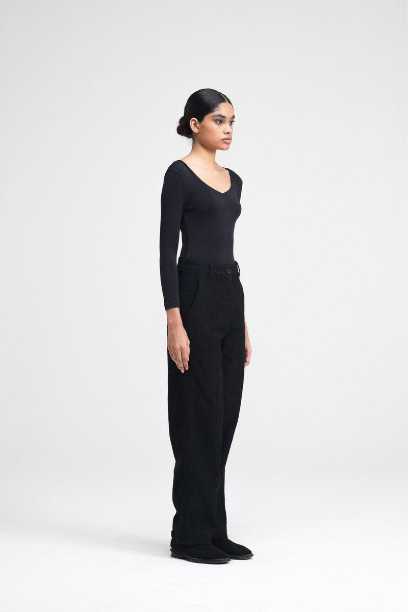 Ren Embroidered Straight Pants cotton by Turn Black in black color for women in Singapore