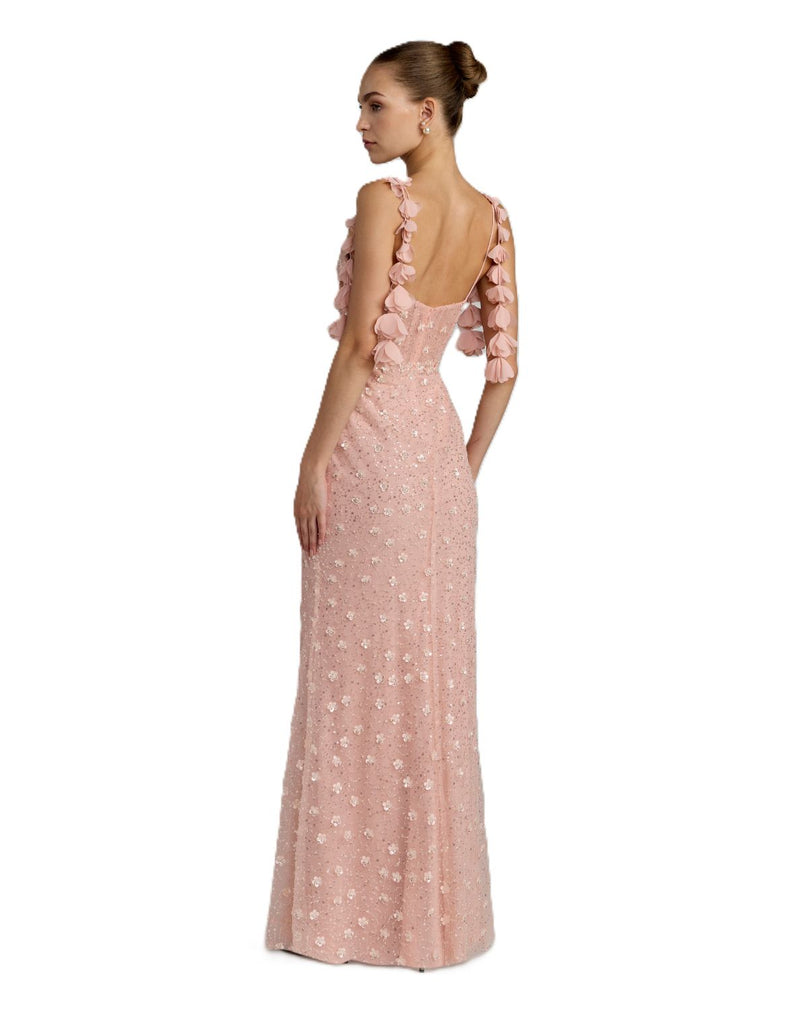 56259 - Pink Embellished Gown with Applique Floral Straps by Mac Duggal in pink color for women in Singapore