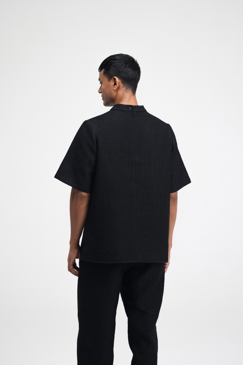 Chiyo Embroidered Top cotton by Turn Black in black color for men in Singapore