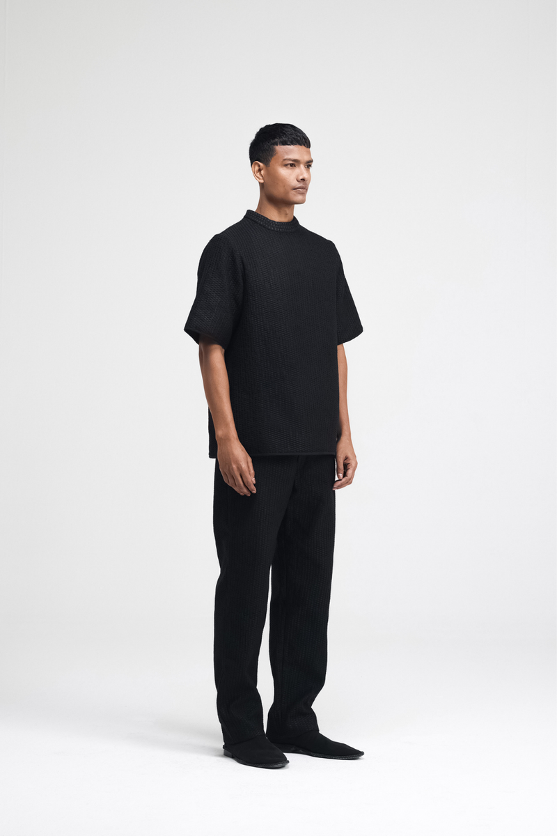 Chiyo Embroidered Top cotton by Turn Black in black color for men in Singapore