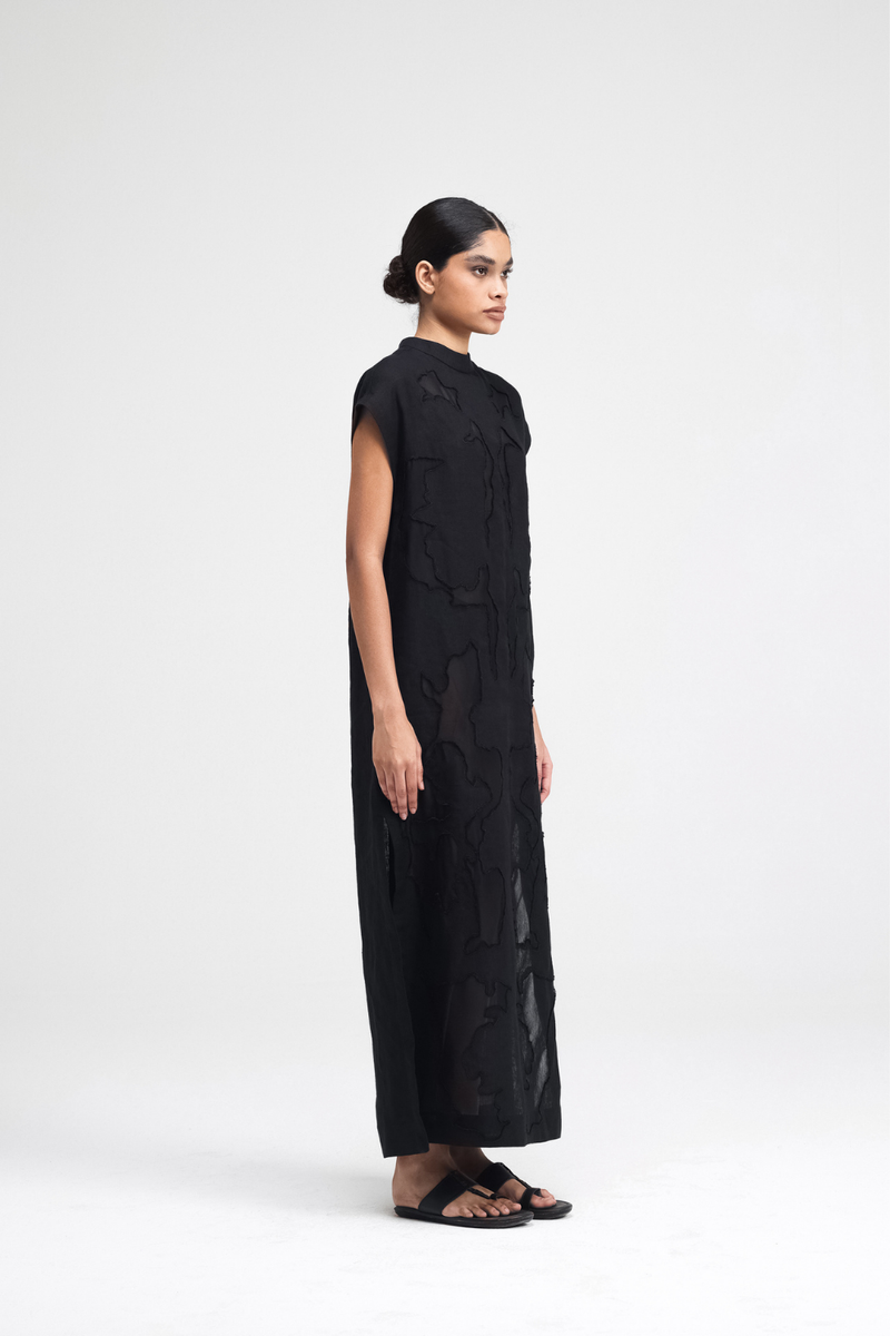 Mai Hand-Embroidered Dress silk by Turn Black in black color for women in Singapore