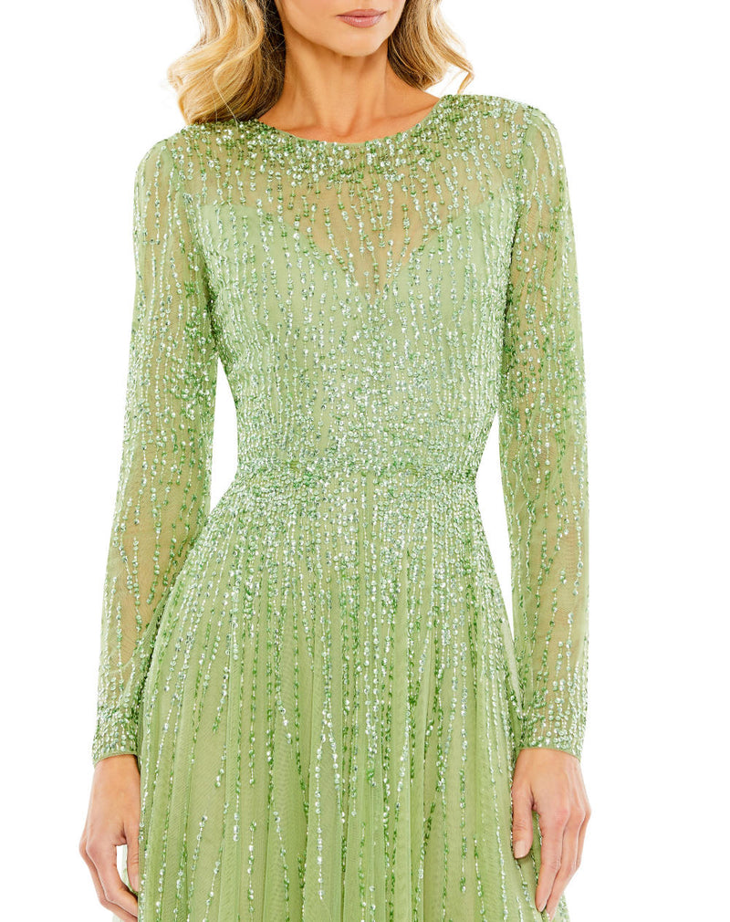 MD-5636 Green Flared Gown-Green by Mac Duggal in green color for women in Singapore