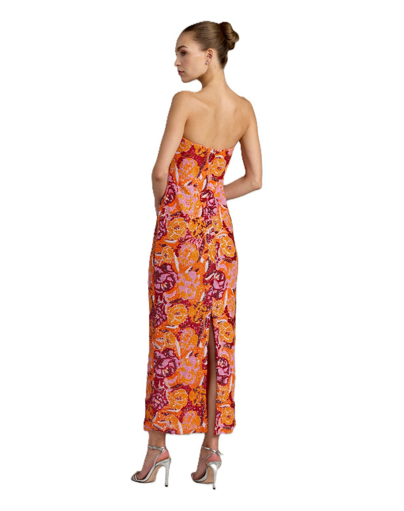 56385 - Orange Strapless Sequin Dress With Floral Detail by Mac Duggal in orange color for women in Singapore