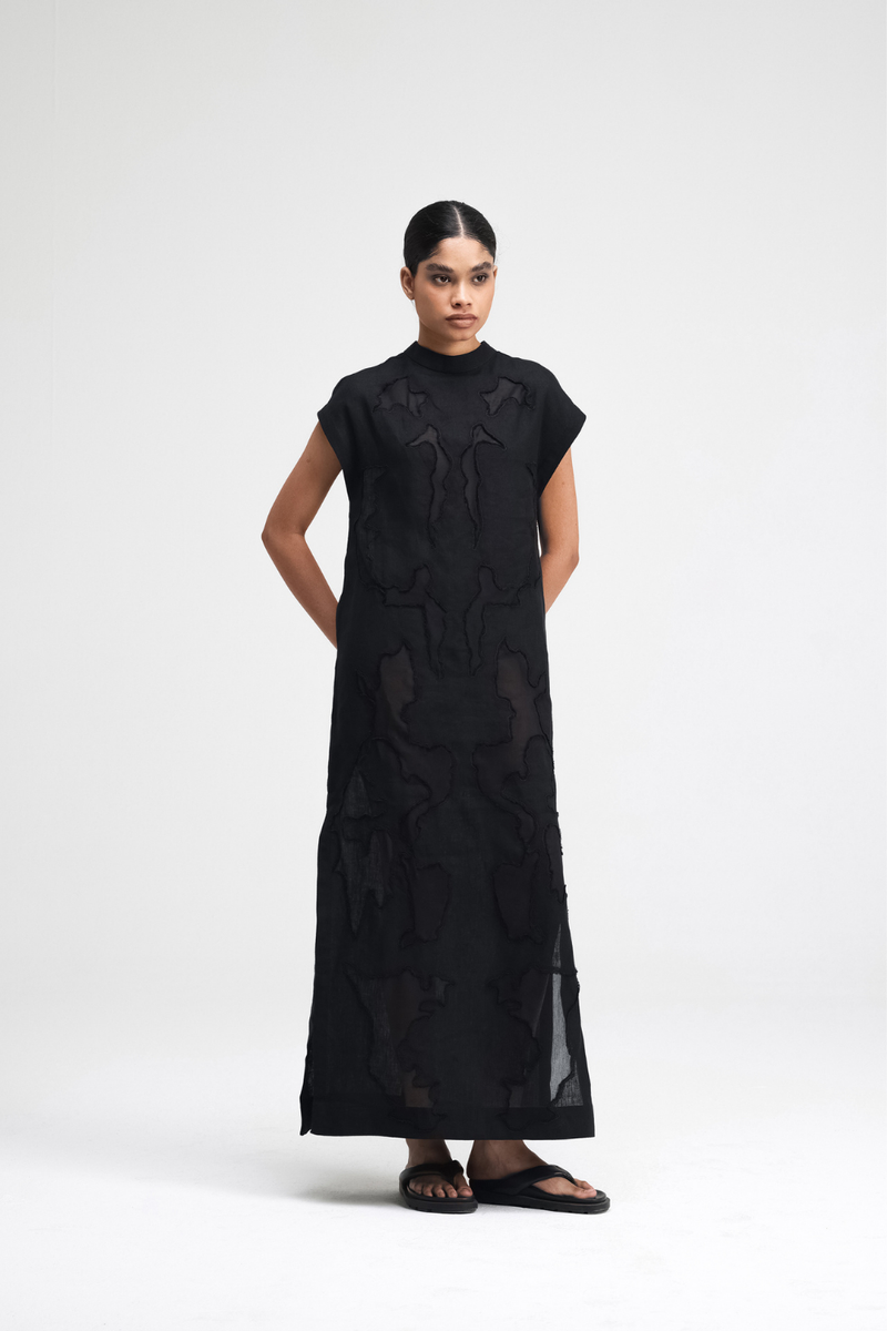 Mai Hand-Embroidered Dress silk by Turn Black in black color for women in Singapore